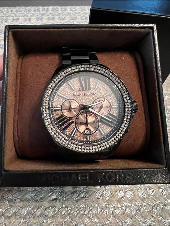 SALE! Michael Kors Black Watch MK 5879 with Rose Gold Dial and Crystal Bezel main image 4
